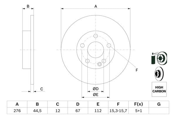 Bosch BD1057 Fren diski; ön küçük görsel 5