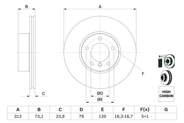Bosch BD1248 Fren diski; ön küçük görsel 5