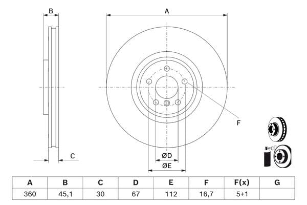 Bosch BD3155 Fren diski; ön küçük görsel 5