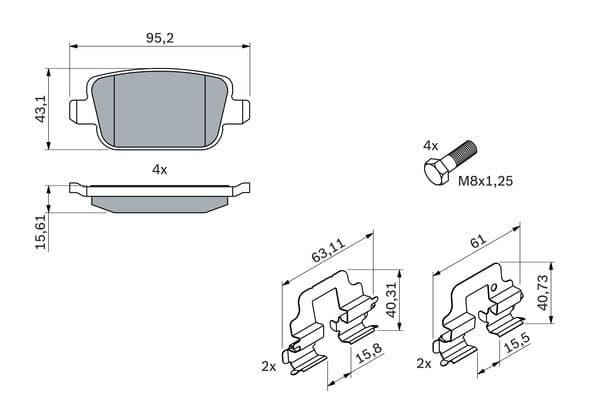 Bosch BP1150 Diskli fren balatası seti; arka küçük görsel 7