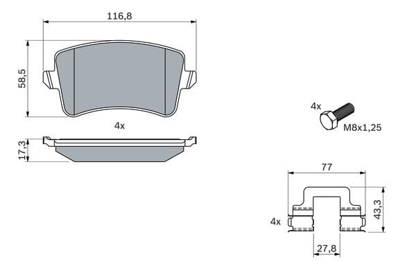 Bosch BP1748 Diskli fren balatası seti; arka küçük görsel 7