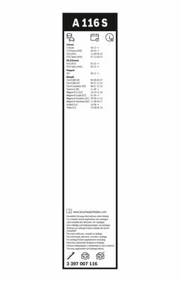 Bosch A 116 S Aerotwin silecek, Set küçük görsel 7